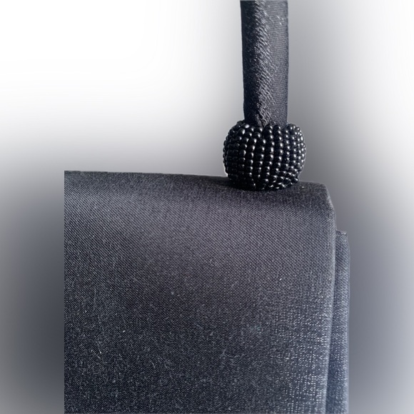 Little black satin evening designer style purse with long & top handle - Picture 2 of 8